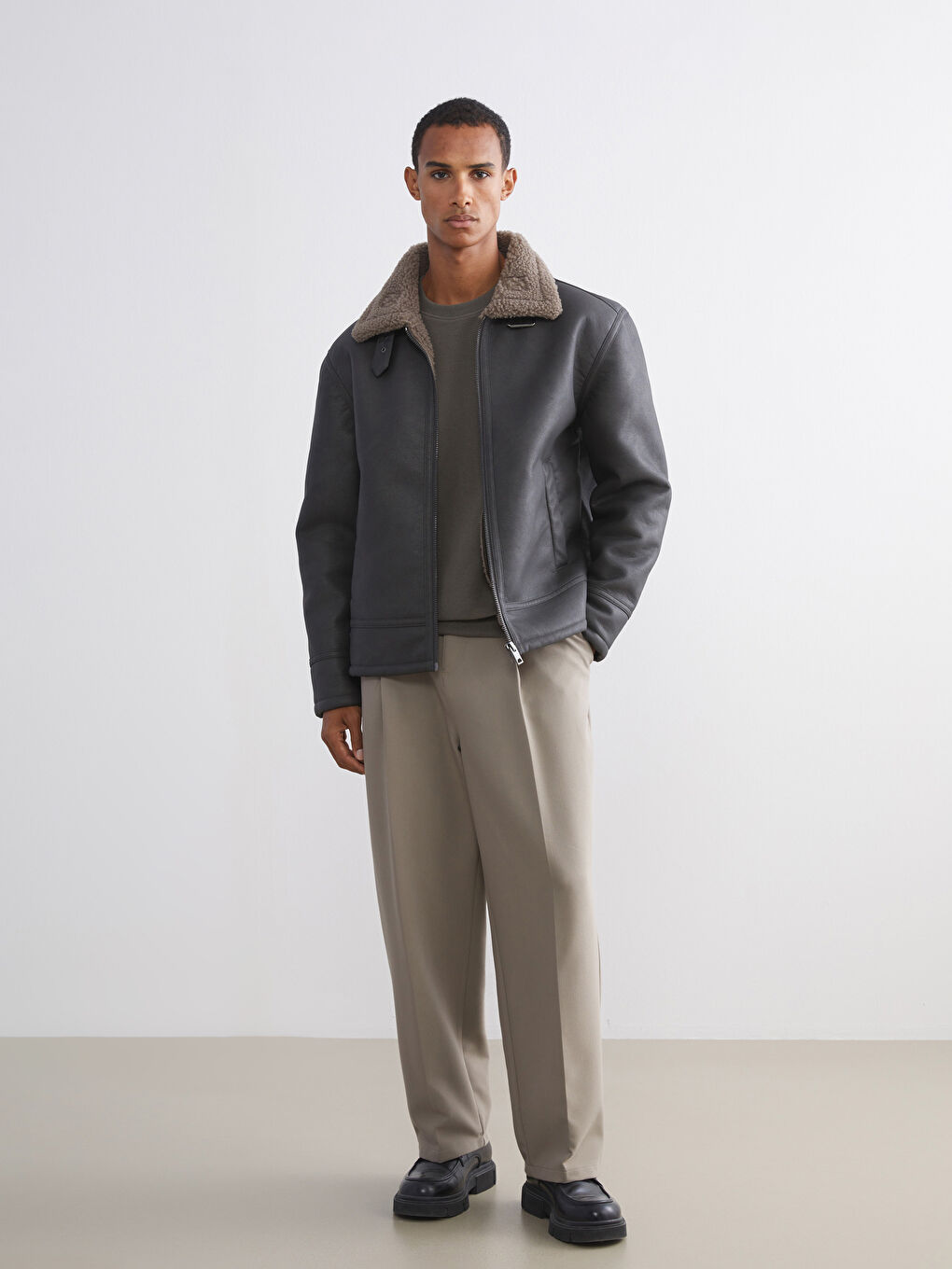 Man BROWN Faux Leather Coat-1