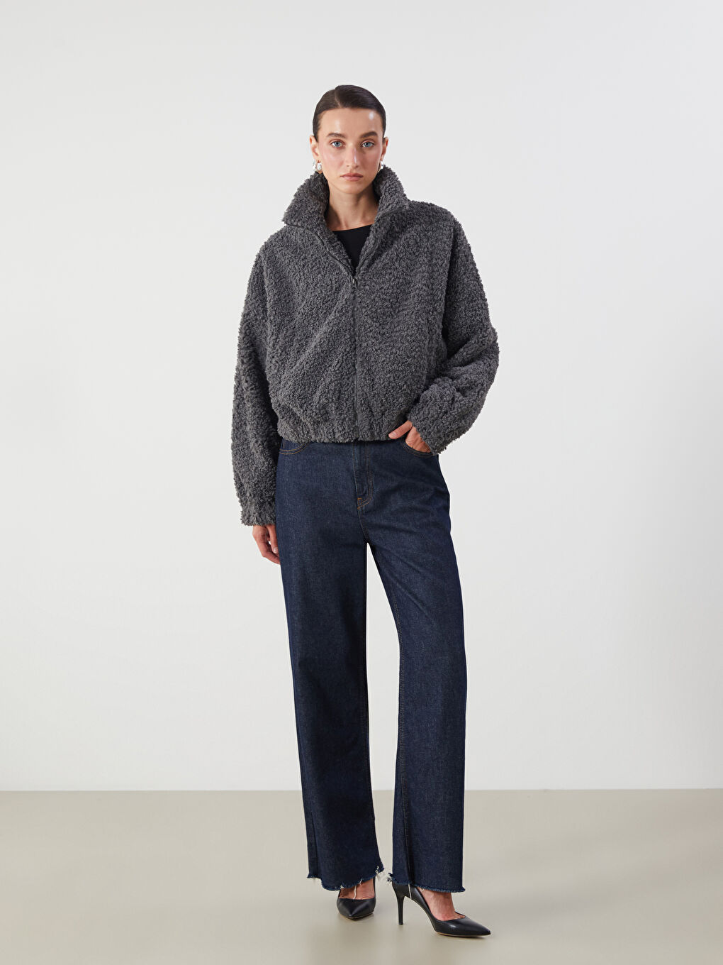 Funnel Neck Women's Plush Coat-1