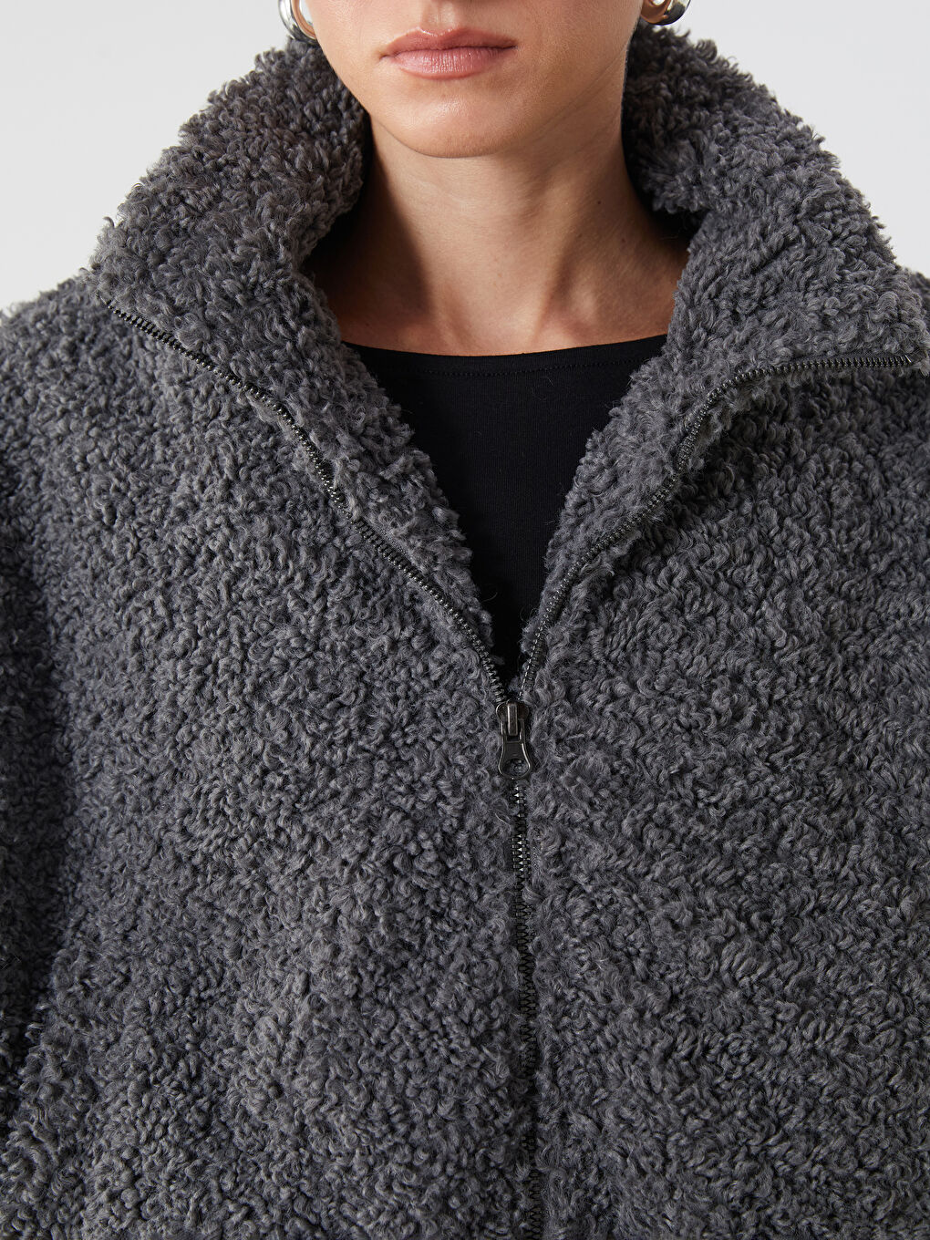 Funnel Neck Women's Plush Coat-2
