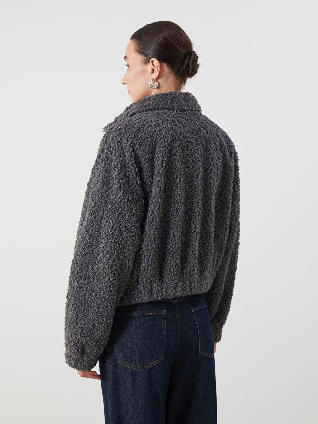 Funnel Neck Women's Plush Coat-4