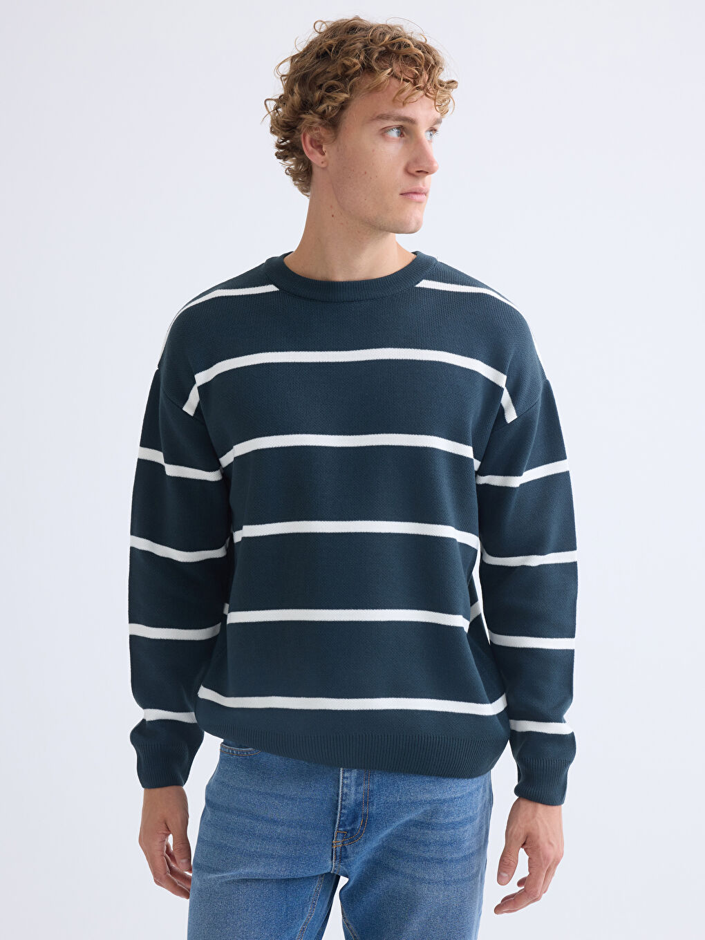 Crew Neck Striped Men's Knitwear Sweater