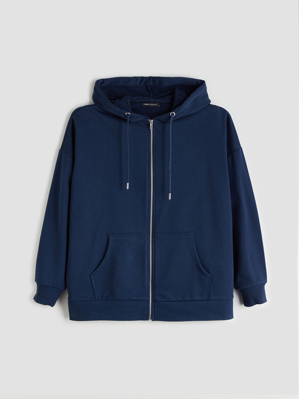 Lacivert Kapüşonlu Oversize Kadın Fermuarlı Sweatshirt-6