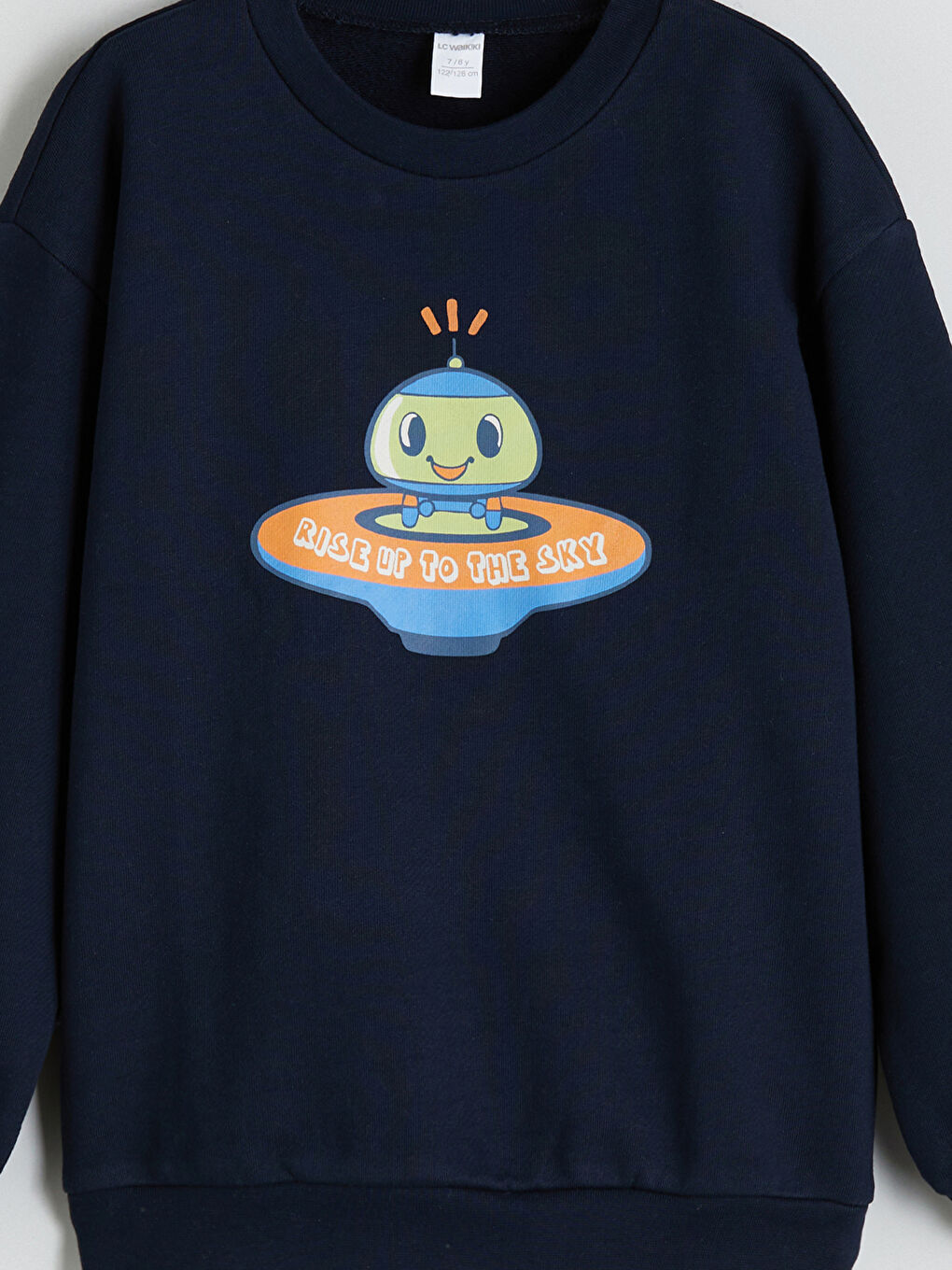 Lacivert Bisiklet Yaka Baskılı Erkek Çocuk Sweatshirt-1