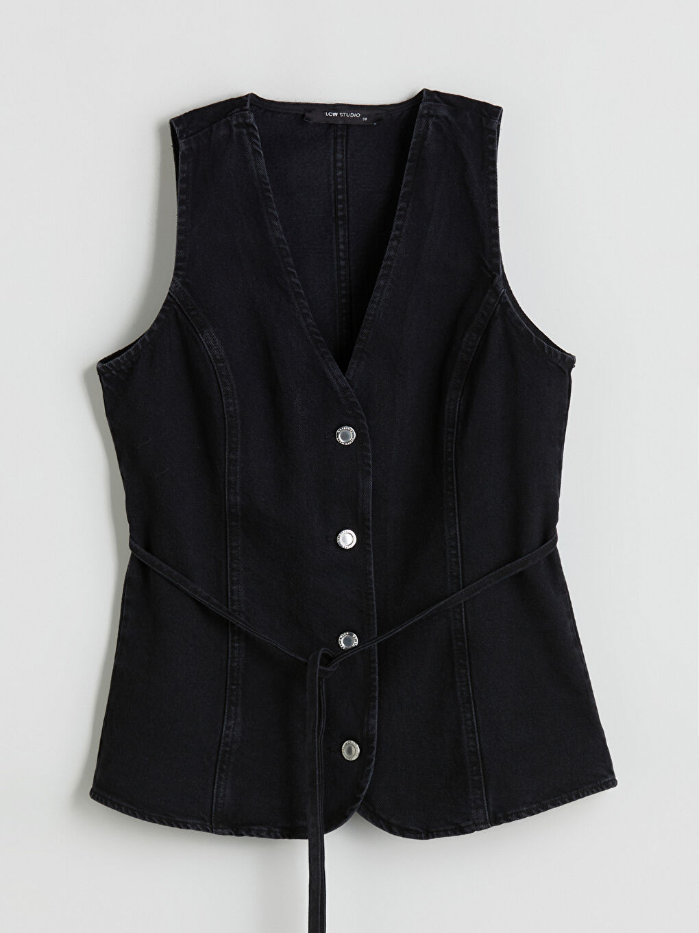 فيست دينيم بياقة على شكل حرف V للسيدات-4