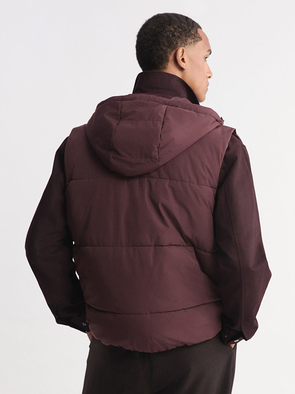 Bordo Standart Kalıp Kapüşonlu Erkek Şişme Yelek-4