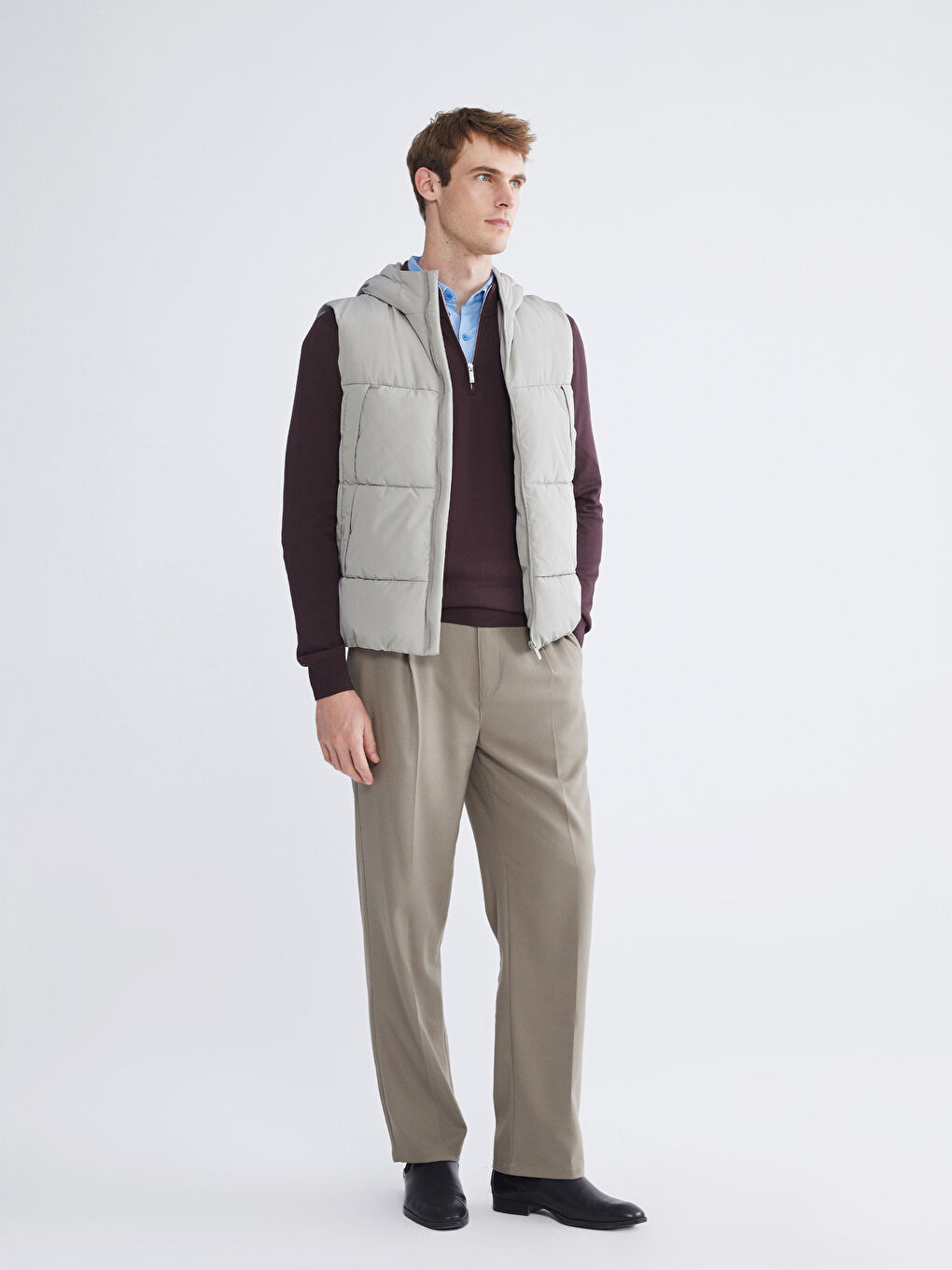 Bej Standart Kalıp Kapüşonlu Erkek Şişme Yelek-1