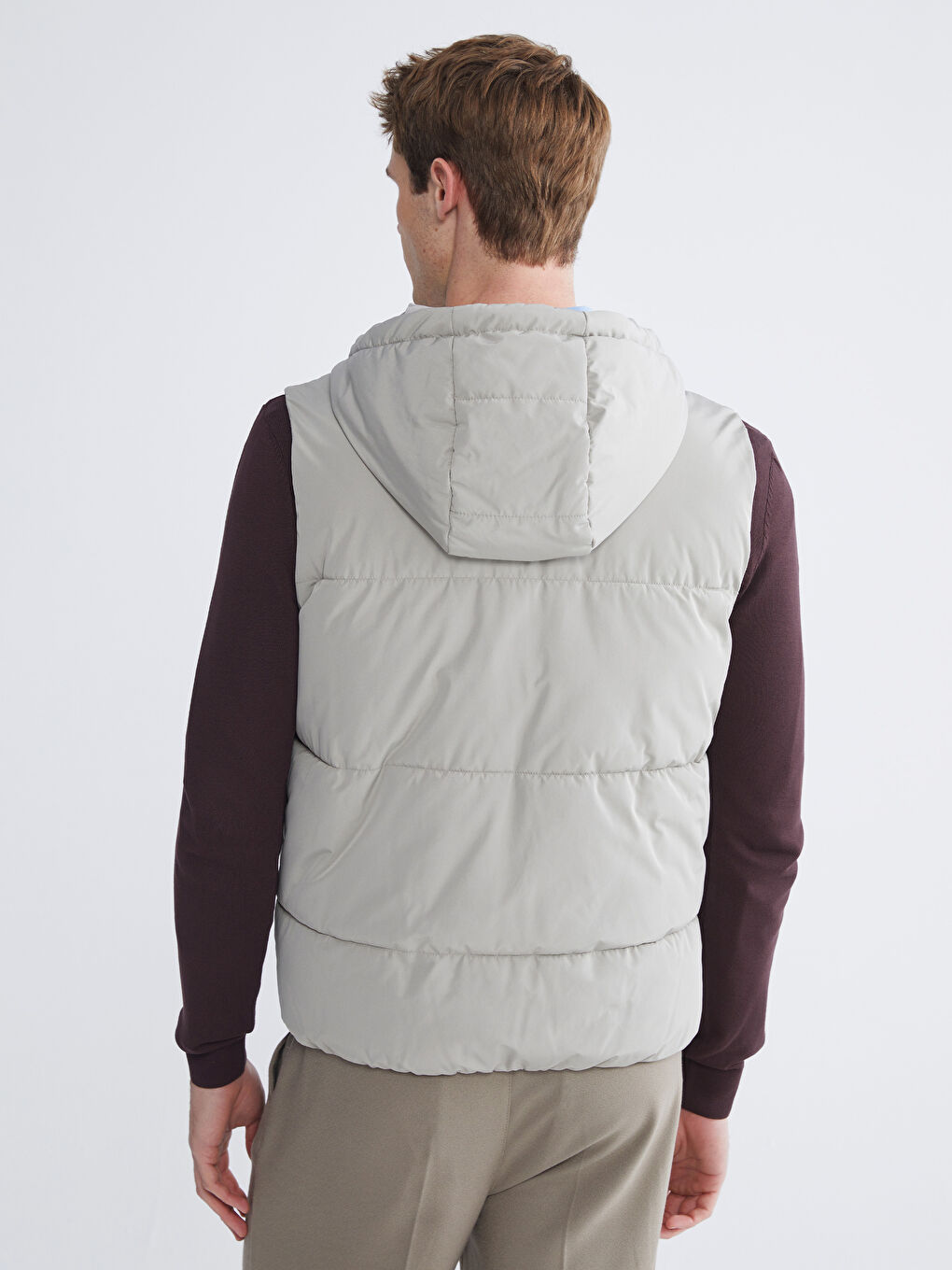 Bej Standart Kalıp Kapüşonlu Erkek Şişme Yelek-5