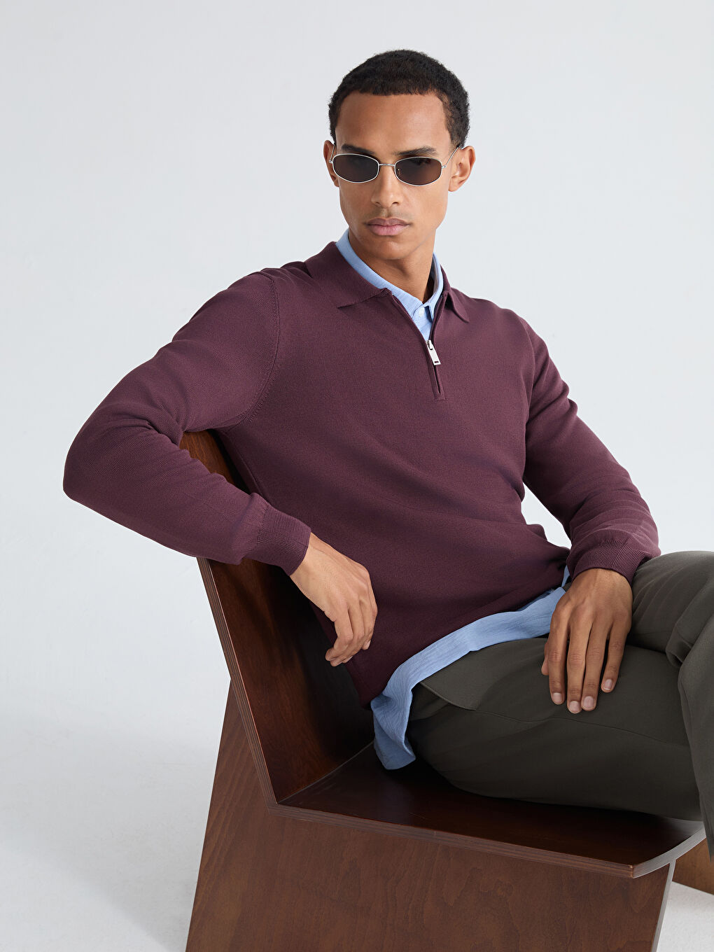 Mürdüm Polo Yaka Erkek Triko Kazak