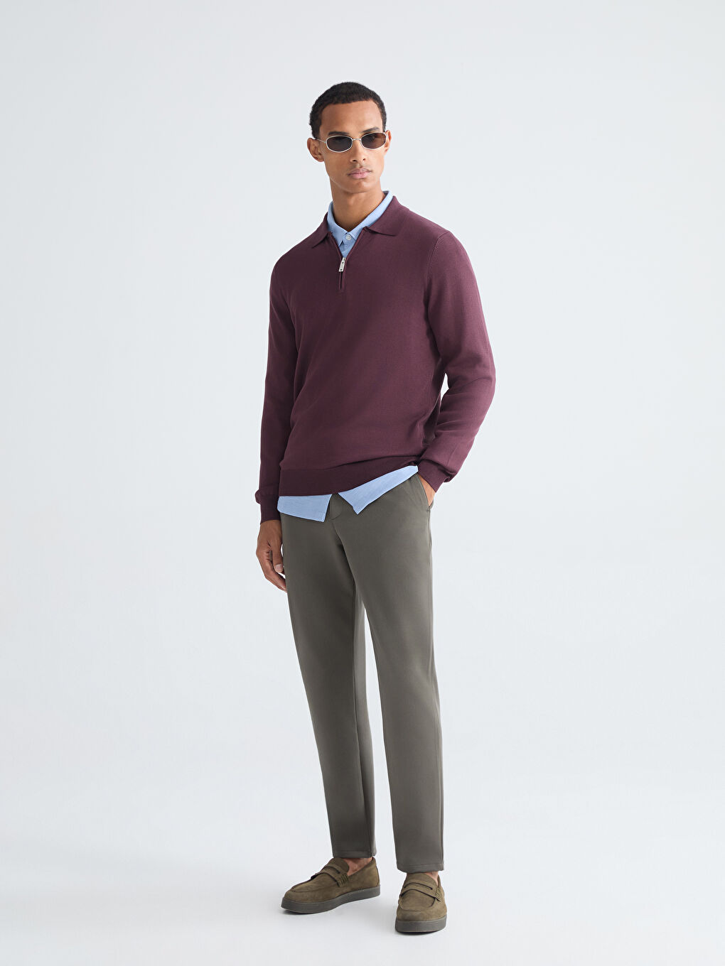 Mürdüm Polo Yaka Erkek Triko Kazak-1