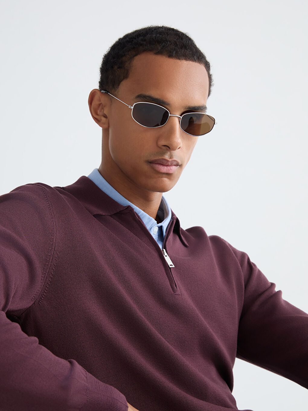 Mürdüm Polo Yaka Erkek Triko Kazak-2