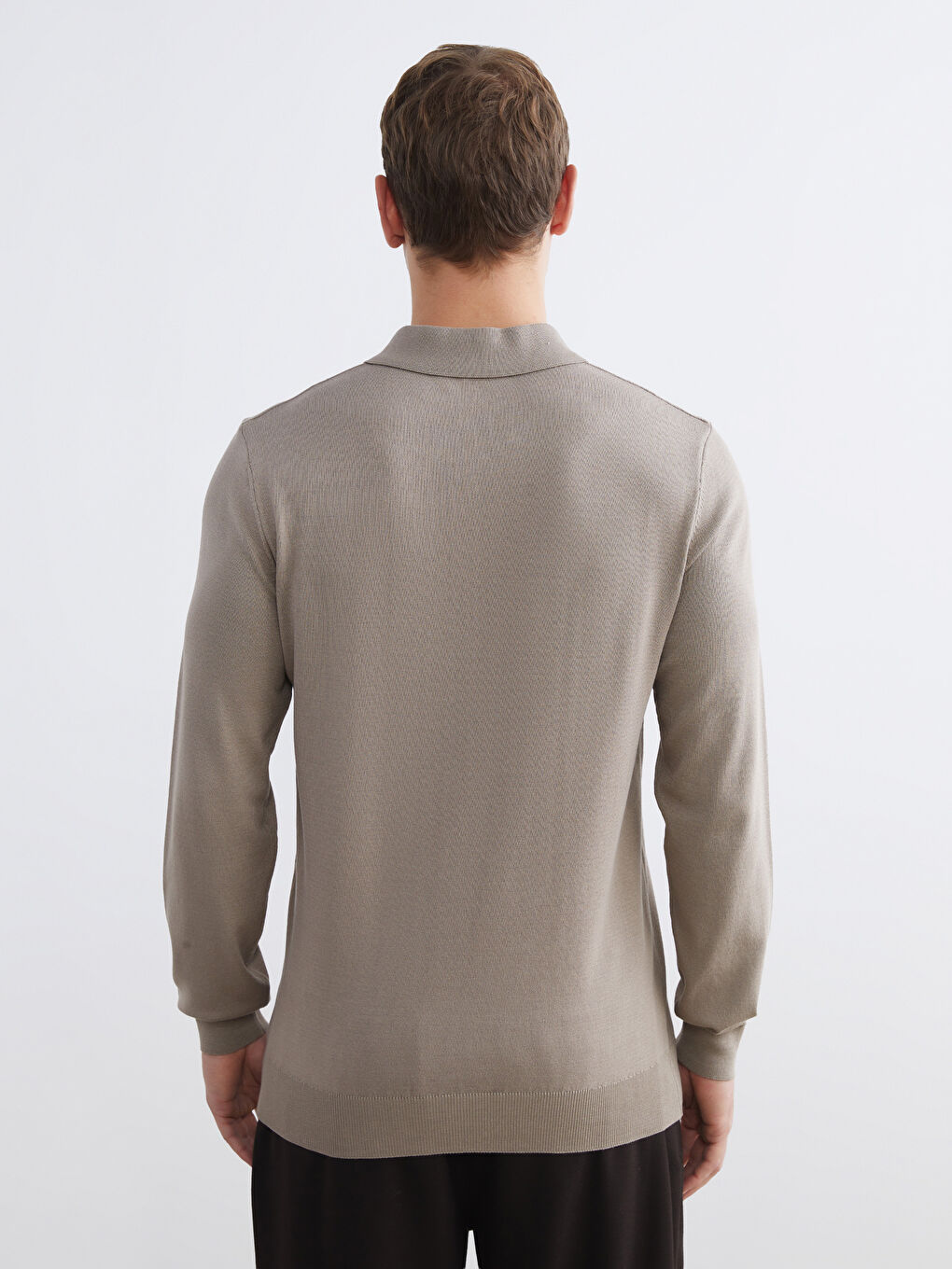 Kahverengi Polo Yaka Erkek Triko Kazak-3