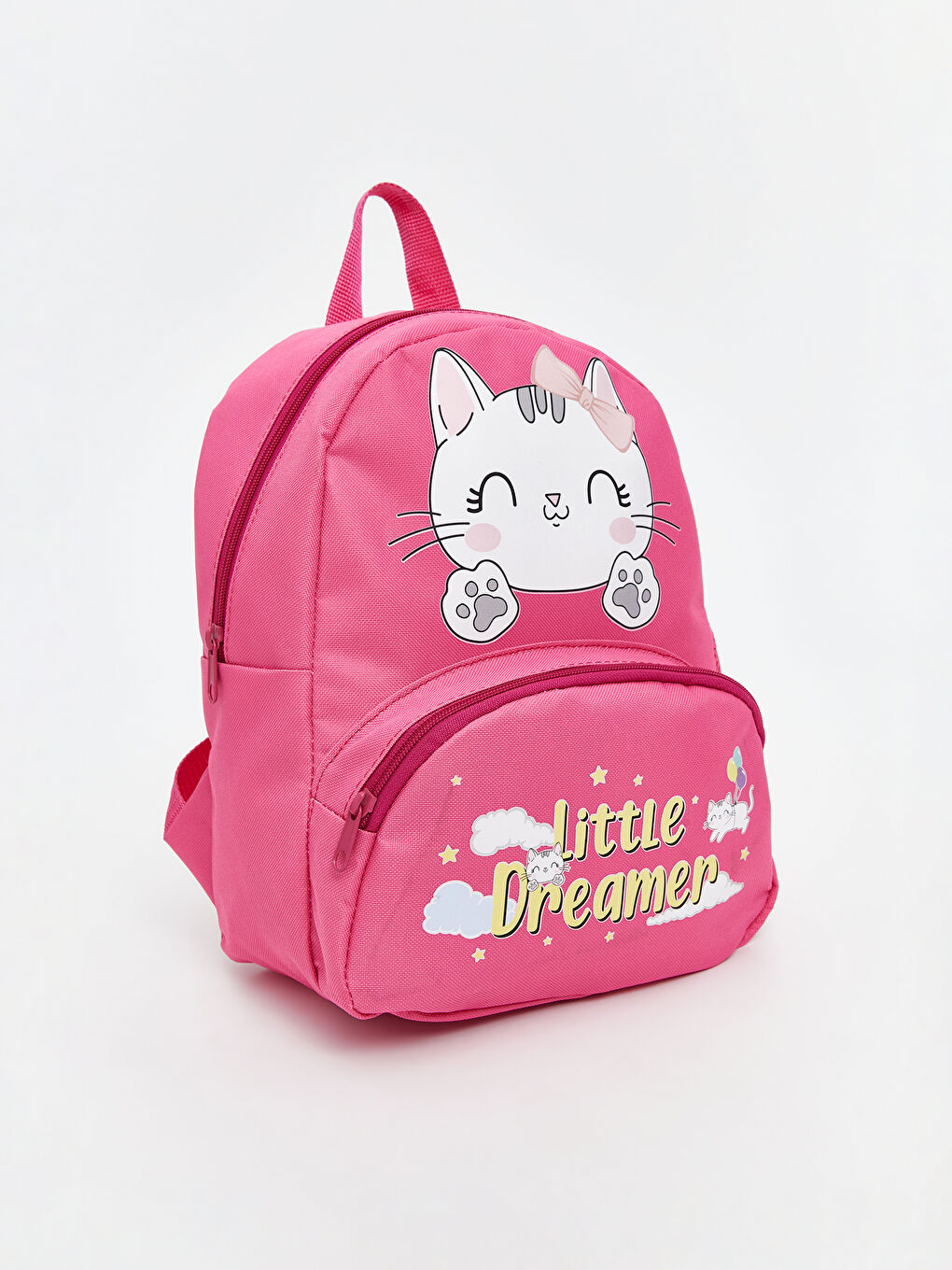 Pembe Kedi Baskılı Kız Çocuk Okul Çantası-1