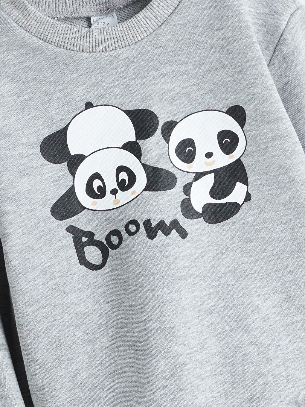 Gri Bisiklet Yaka Panda Baskılı Erkek Çocuk Sweatshirt-1