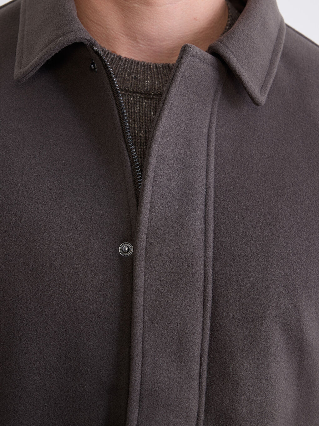 Haki Standart Kalıp Gömlek Yaka Erkek Kaşe Mont-2