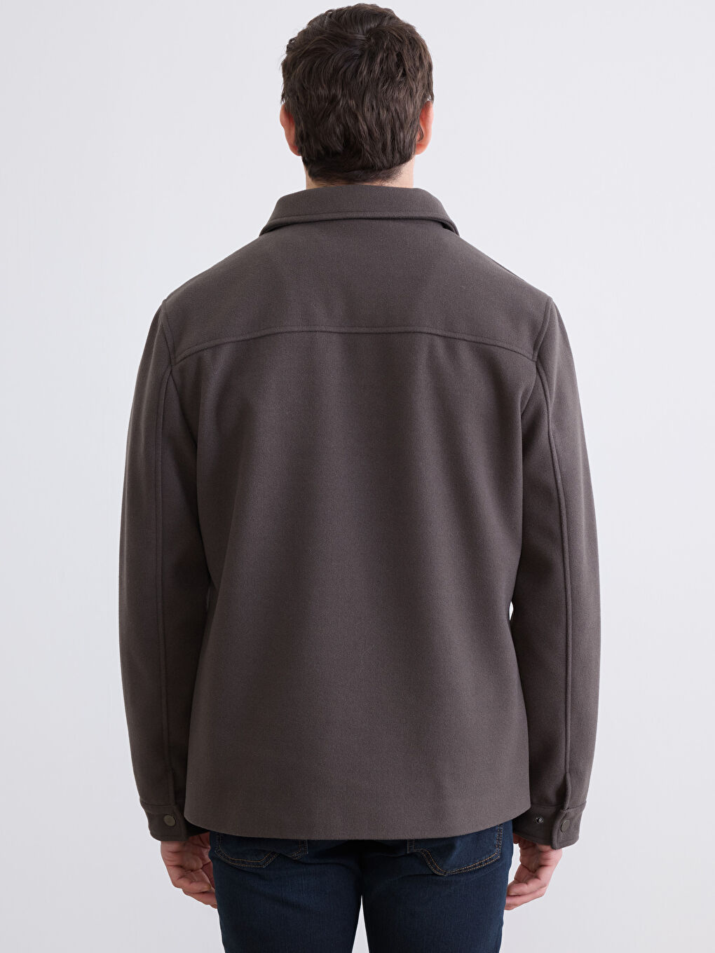 Haki Standart Kalıp Gömlek Yaka Erkek Kaşe Mont-4