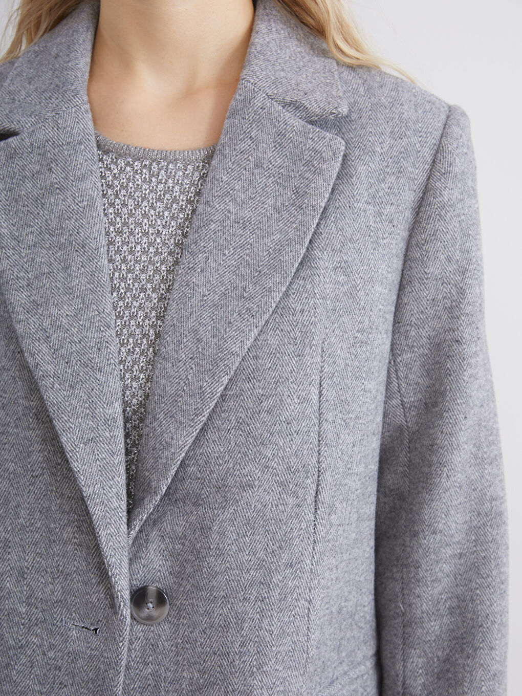 Gri Kadın Kaşe Blazer Ceket-2