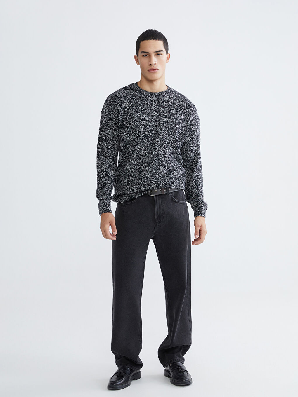 Siyah Bisiklet Yaka Erkek Triko Kazak-1