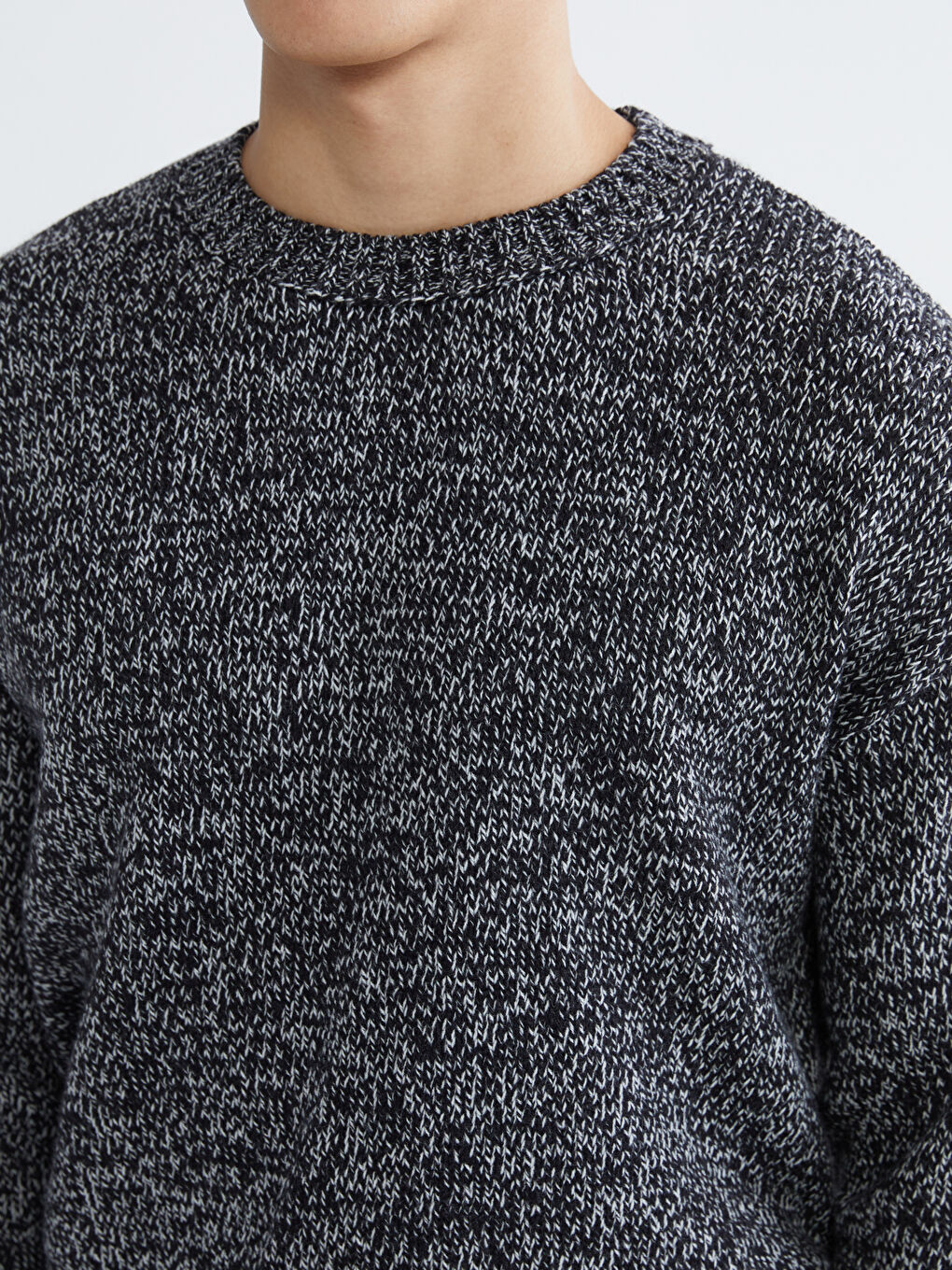 Siyah Bisiklet Yaka Erkek Triko Kazak-2