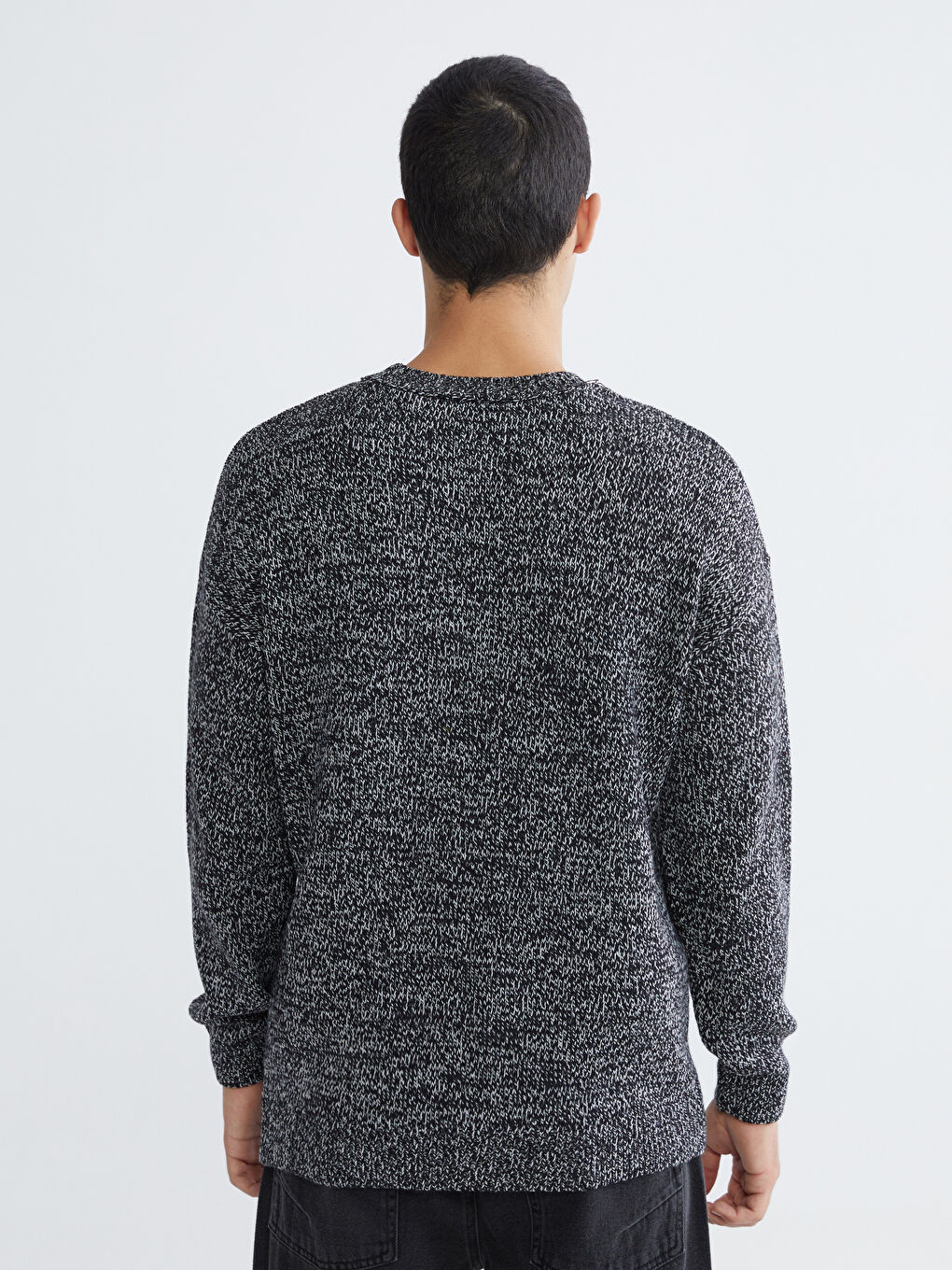 Siyah Bisiklet Yaka Erkek Triko Kazak-3