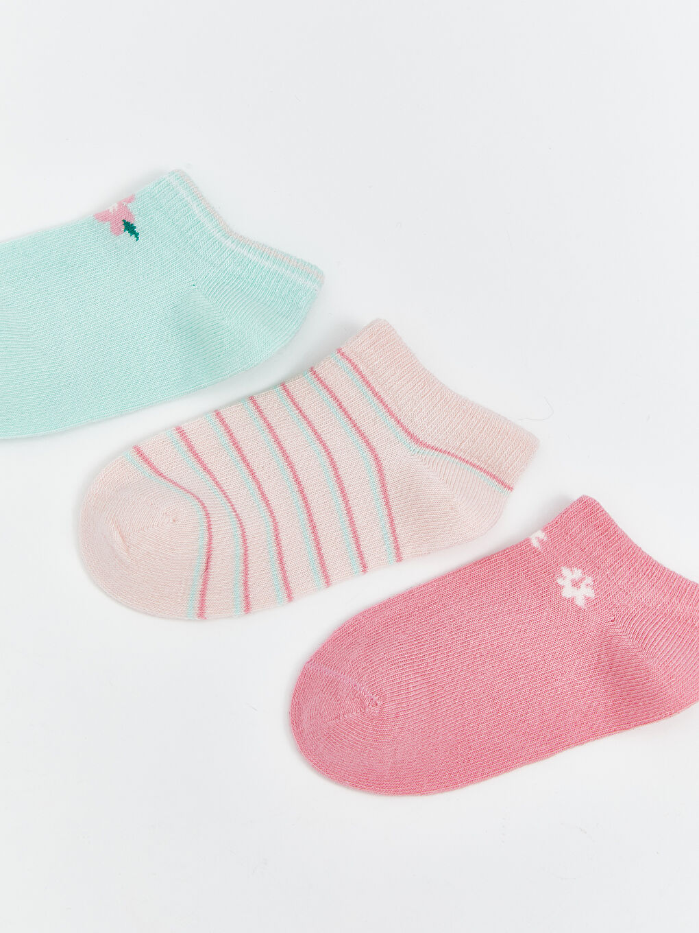 Yeşil Çiçekli Kız Bebek Patik Çorap 3'lü-1