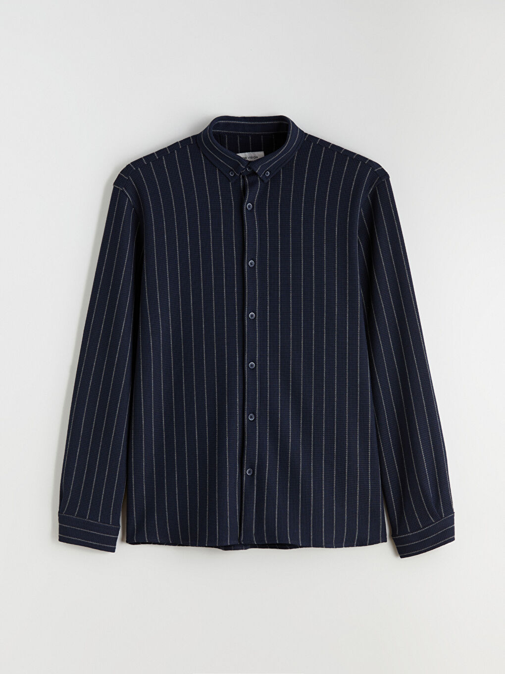 Lacivert Regular Fit Uzun Kollu Çizgili Erkek Gömlek-4