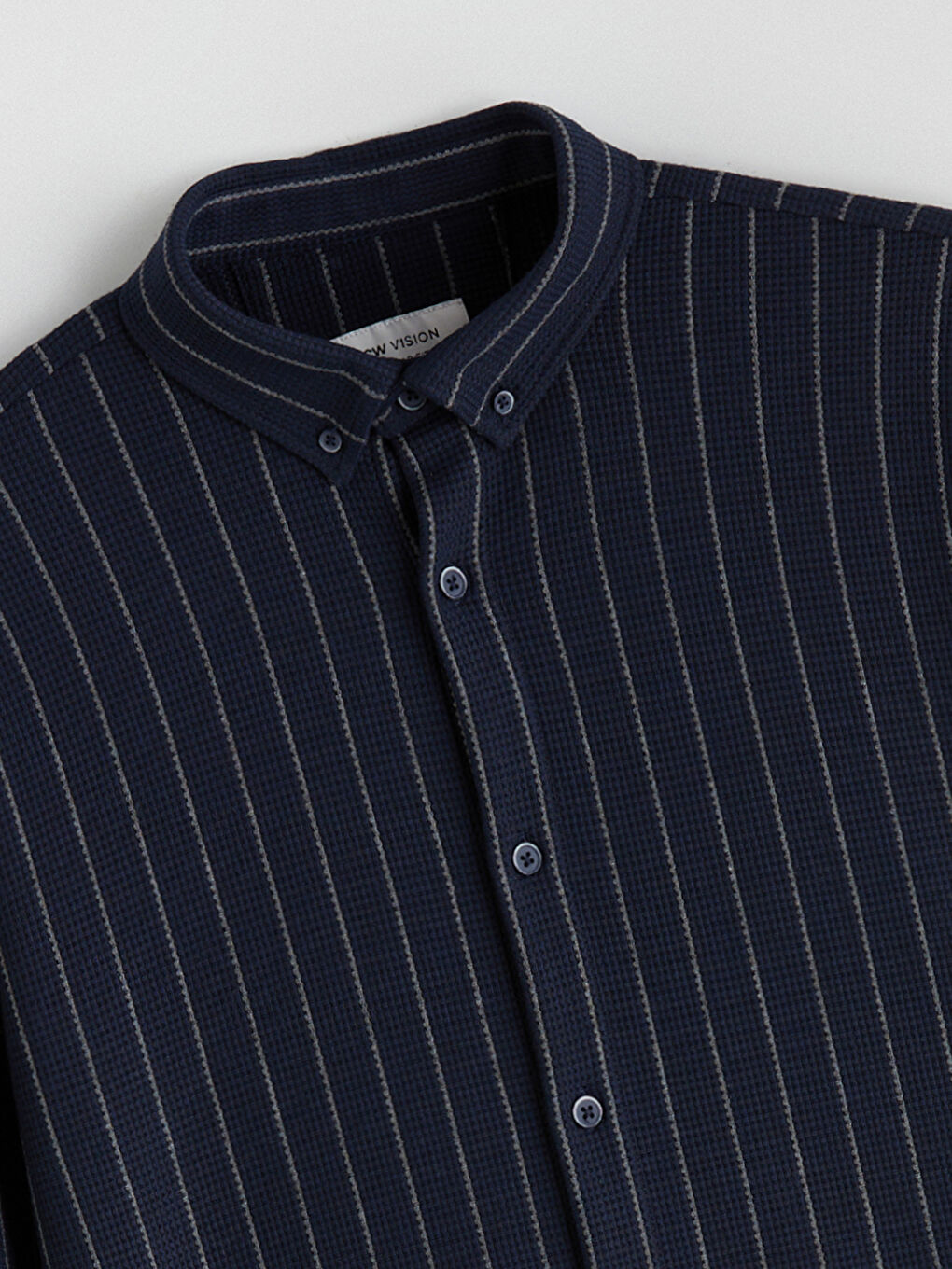 Lacivert Regular Fit Uzun Kollu Çizgili Erkek Gömlek-5
