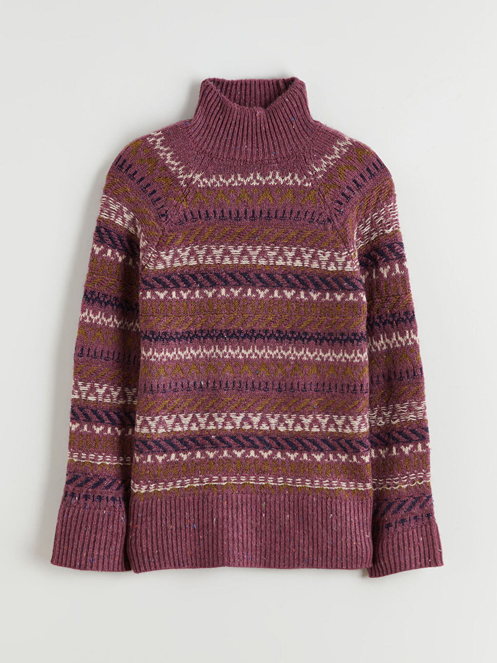 Pembe Yarım Balıkçı Yaka Desenli Kadın Triko Kazak-4