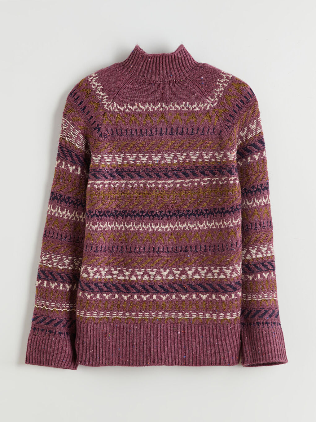 Pembe Yarım Balıkçı Yaka Desenli Kadın Triko Kazak-5