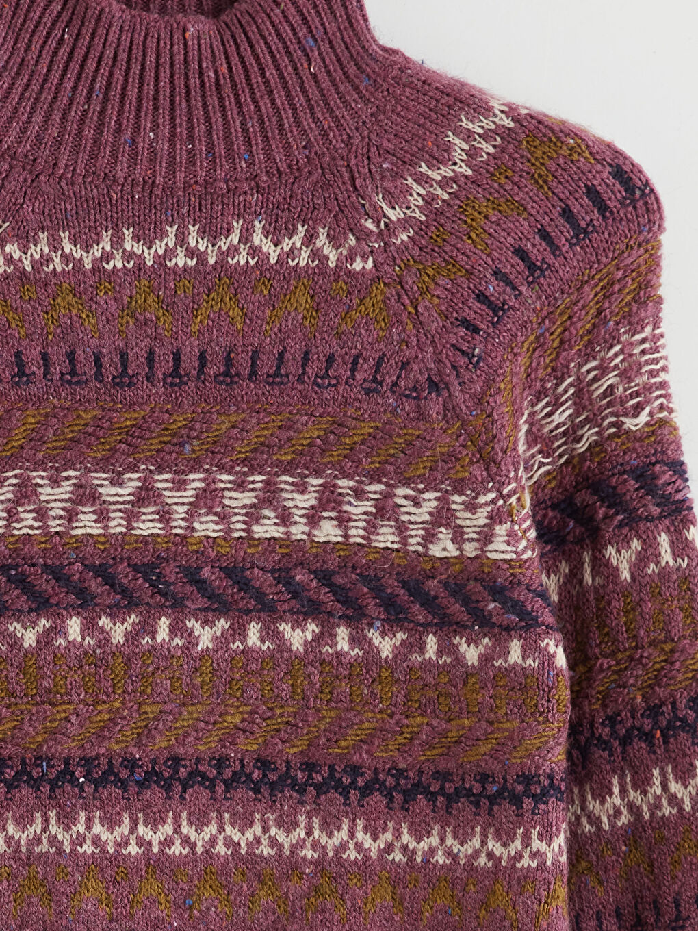 Pembe Yarım Balıkçı Yaka Desenli Kadın Triko Kazak-6