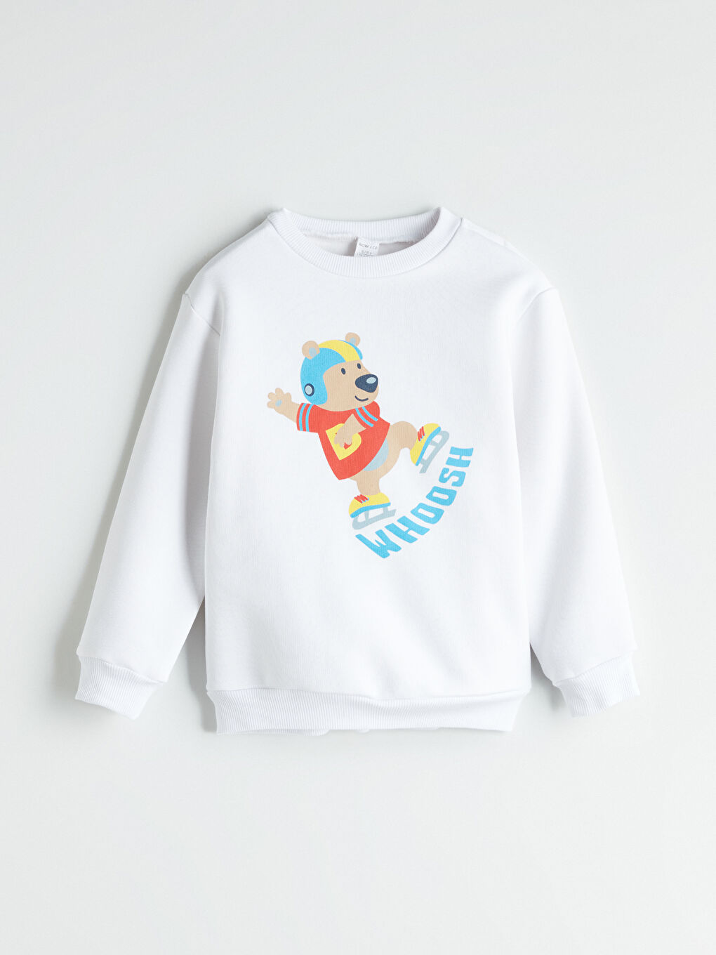 Beyaz Bisiklet Yaka Baskılı Erkek Çocuk Sweatshirt