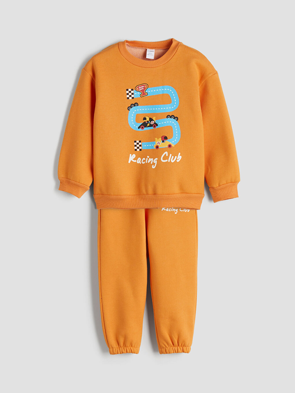 Turuncu Bisiklet Yaka Erkek Çocuk Sweatshirt ve Eşofman Alt