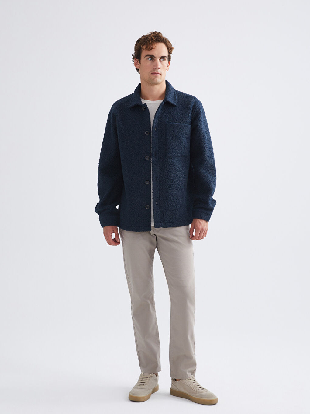 Lacivert Regular Fit Uzun Kollu Pelüş Erkek Gömlek Ceket-1