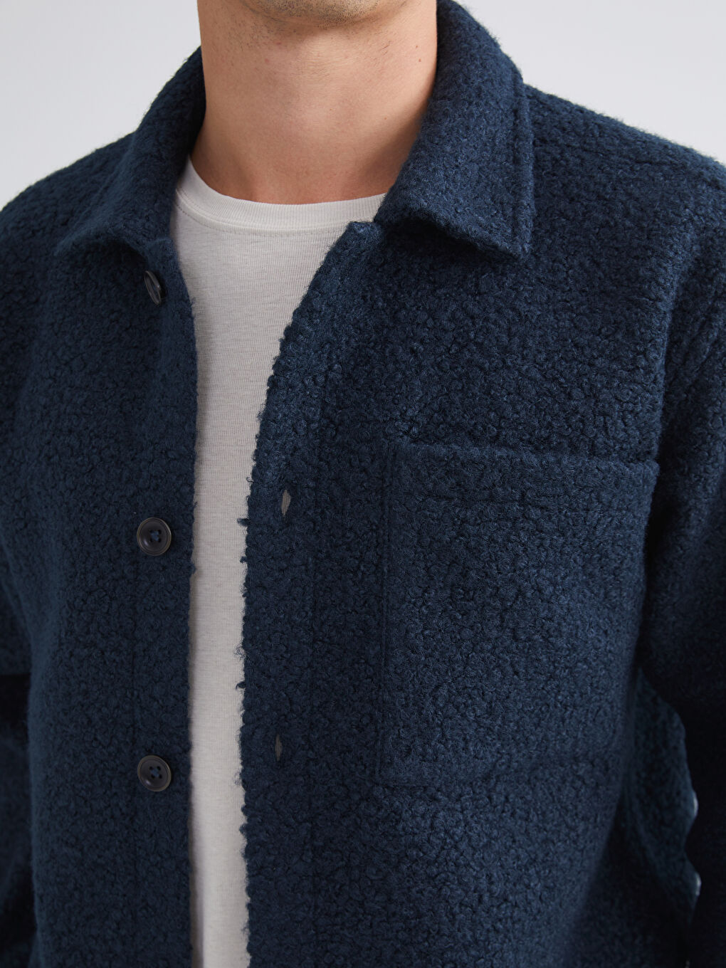 Lacivert Regular Fit Uzun Kollu Pelüş Erkek Gömlek Ceket-2