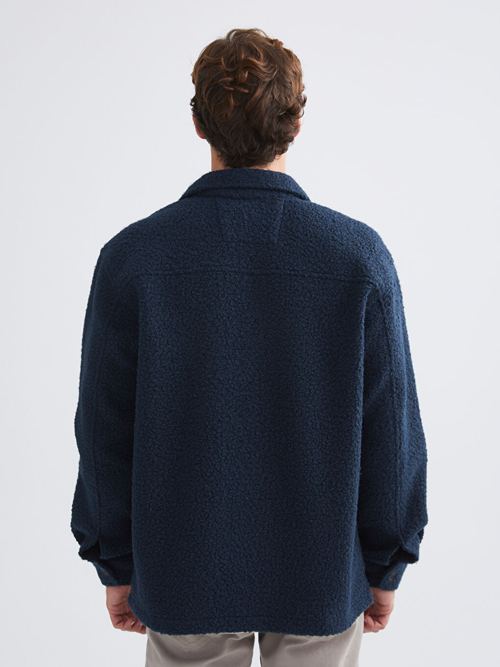 Lacivert Regular Fit Uzun Kollu Pelüş Erkek Gömlek Ceket-4