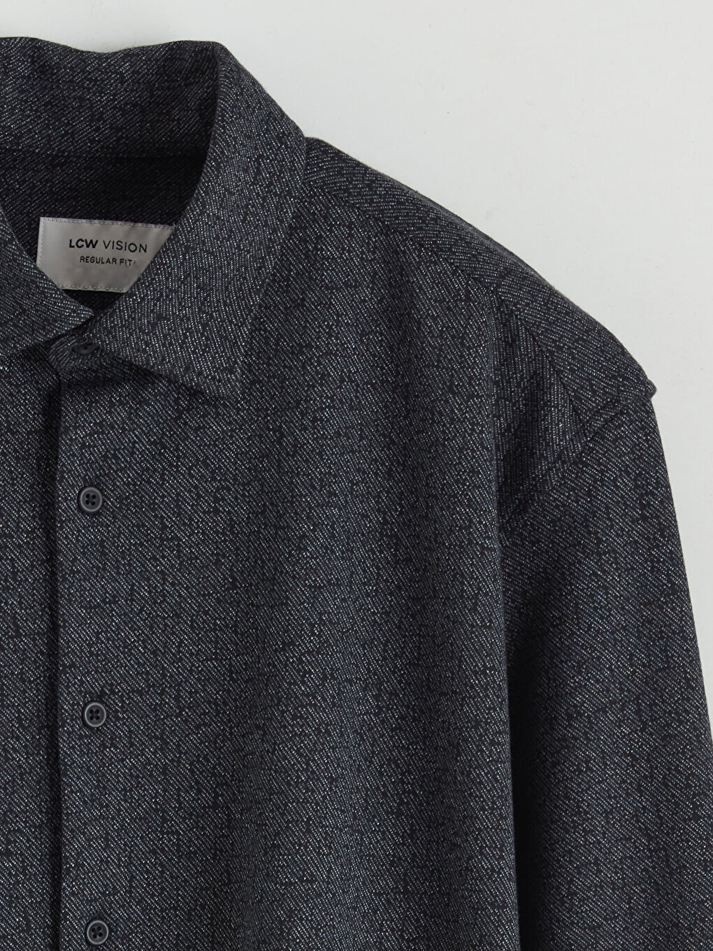 Siyah Regular Fit Uzun Kollu Armürlü Erkek Gömlek-5