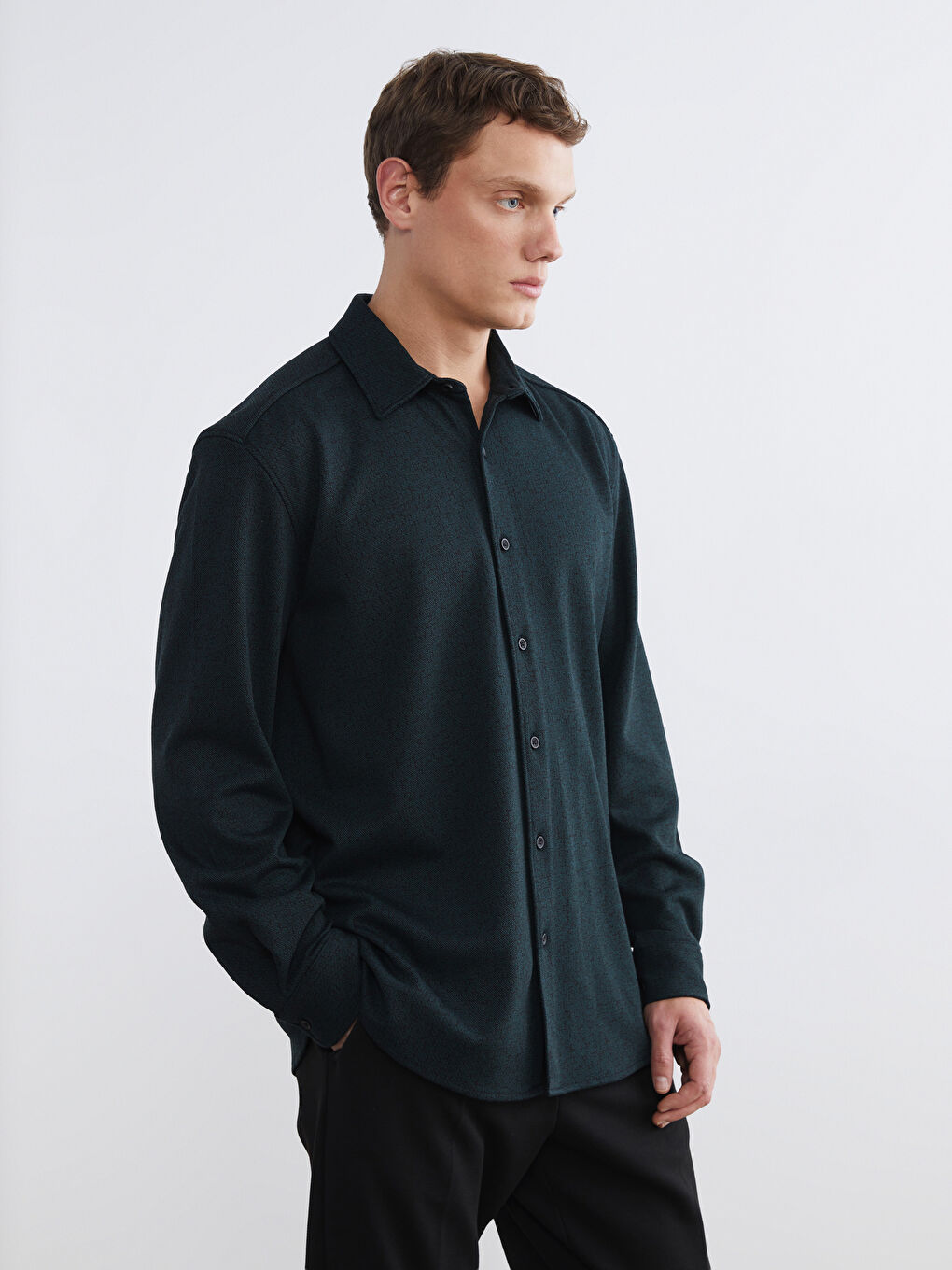 Regular Fit Long Sleeve Dobby Fabric Men's Shirt