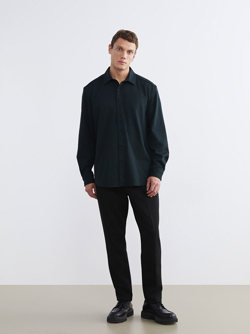 Regular Fit Long Sleeve Dobby Fabric Men's Shirt-1