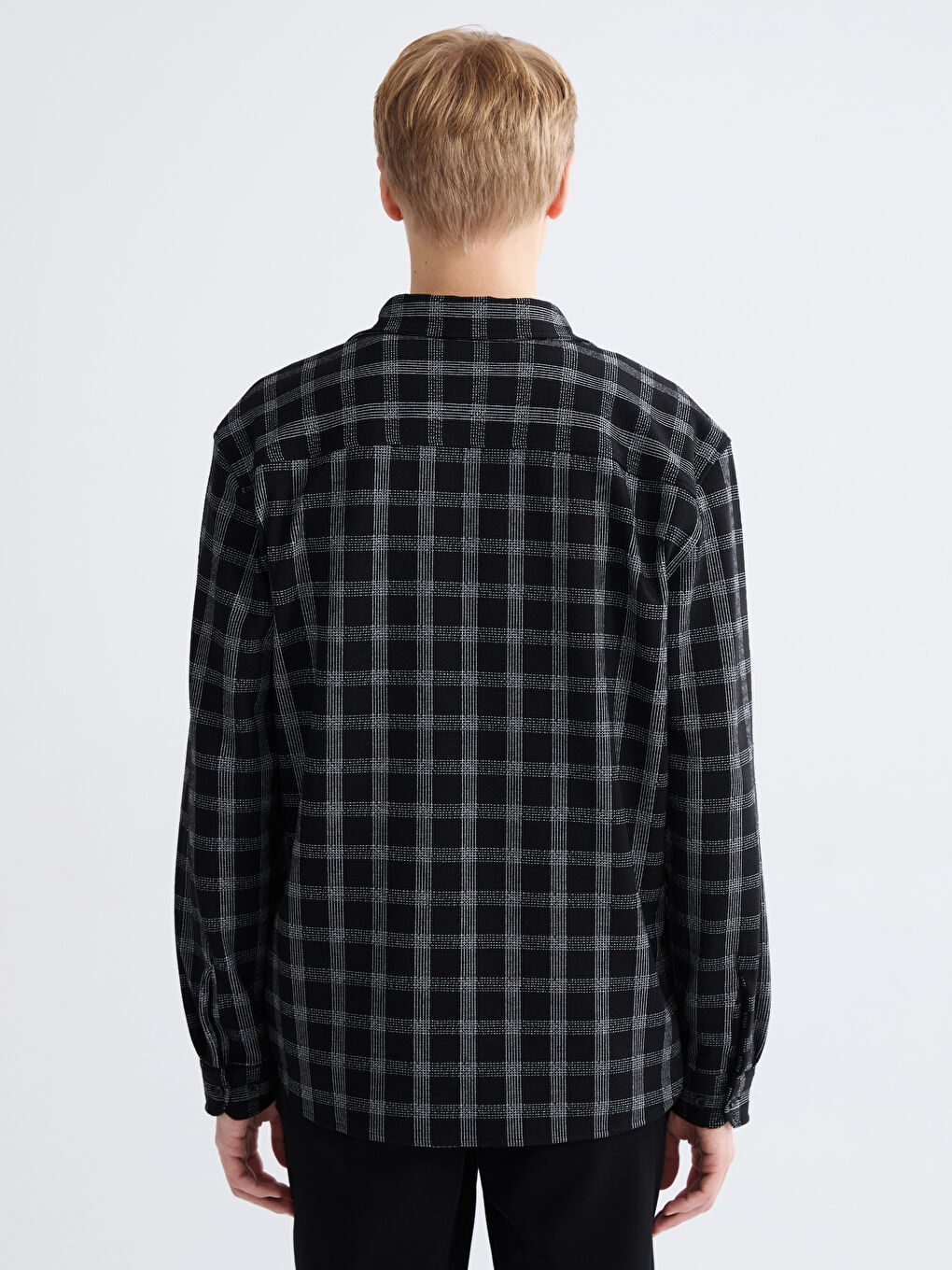 Siyah Regular Fit Uzun Kollu Ekose Armürlü Erkek Gömlek-3