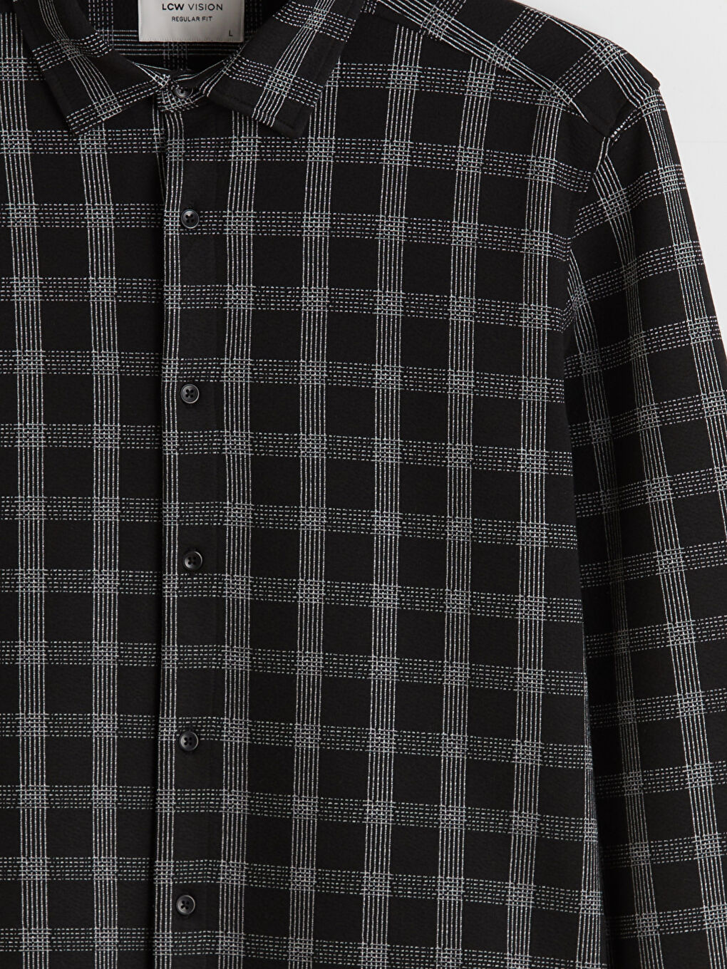 Siyah Regular Fit Uzun Kollu Ekose Armürlü Erkek Gömlek-5