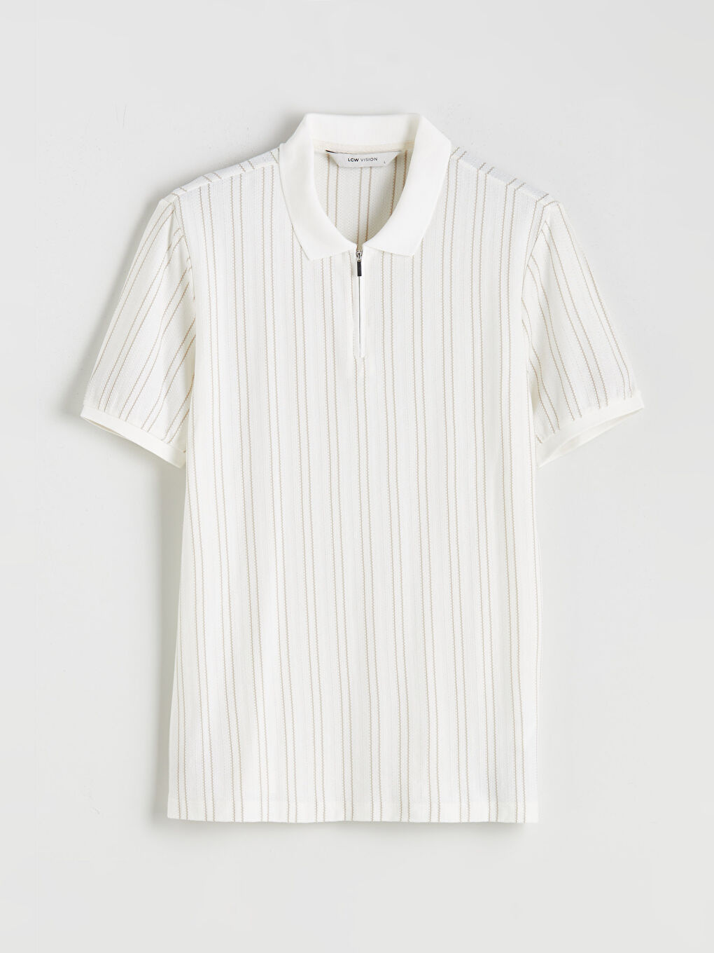 Ekru Polo Yaka Çizgili Erkek Tişört-4