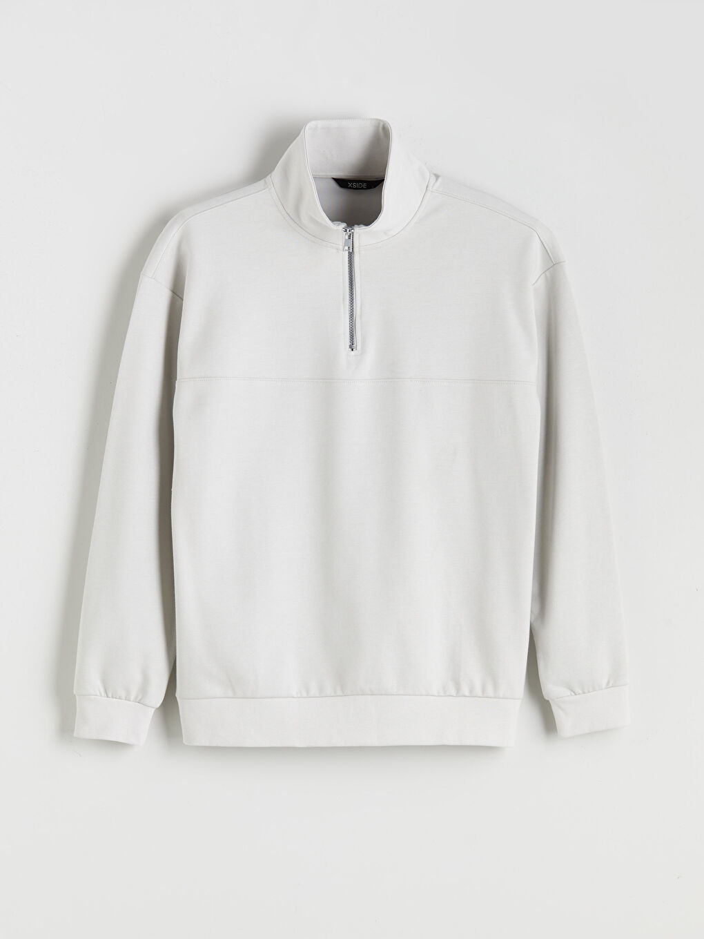 Gri Fermuarlı Dik Yaka Erkek Sweatshirt-4