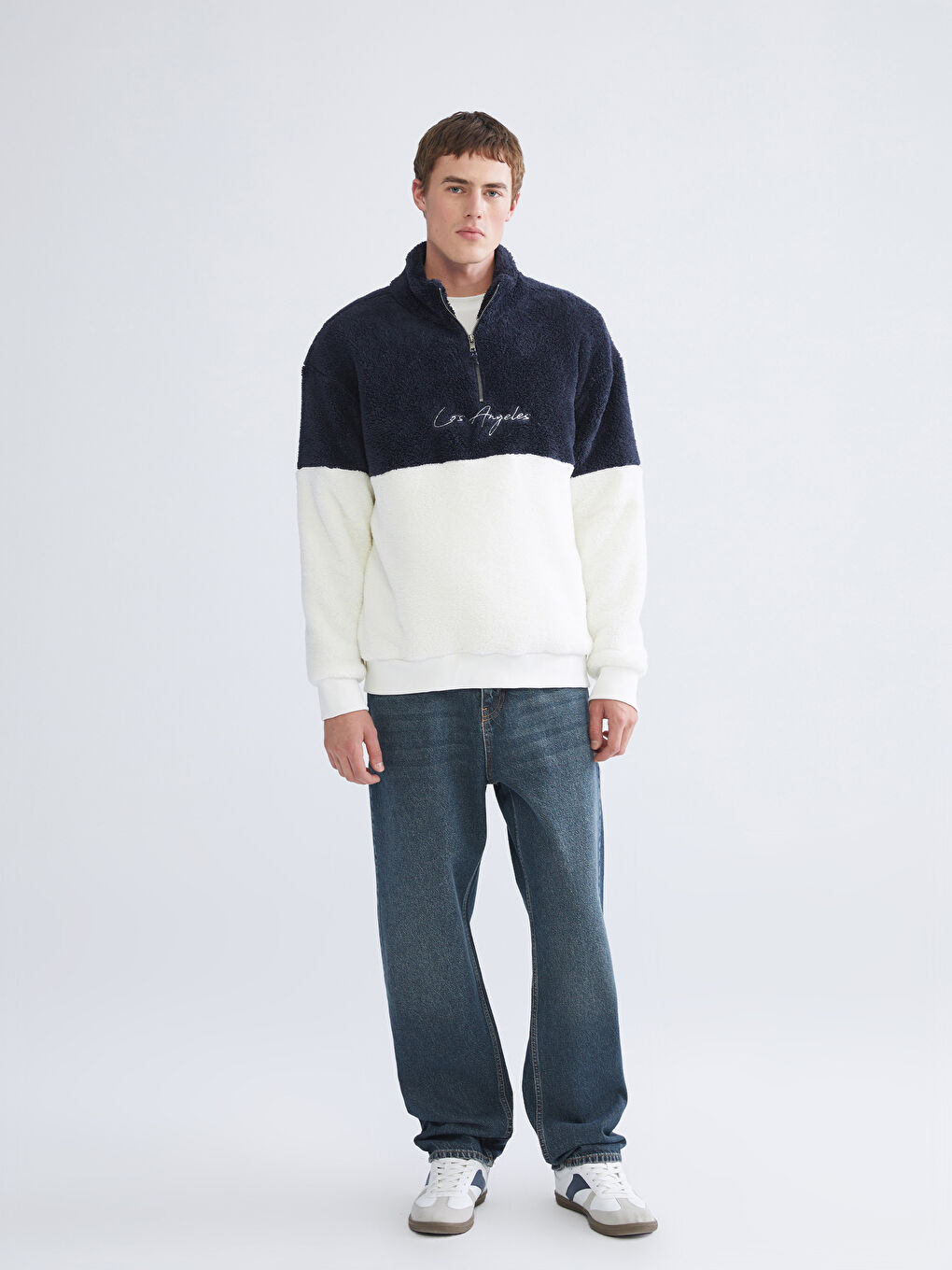 سويت شيرت كم طويل بياقة قمع قطيفة للرجال-1