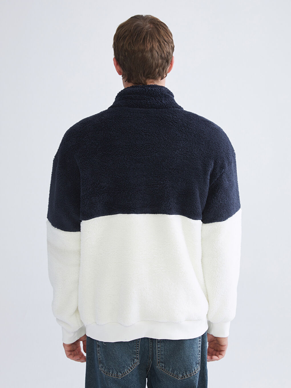 سويت شيرت كم طويل بياقة قمع قطيفة للرجال-3