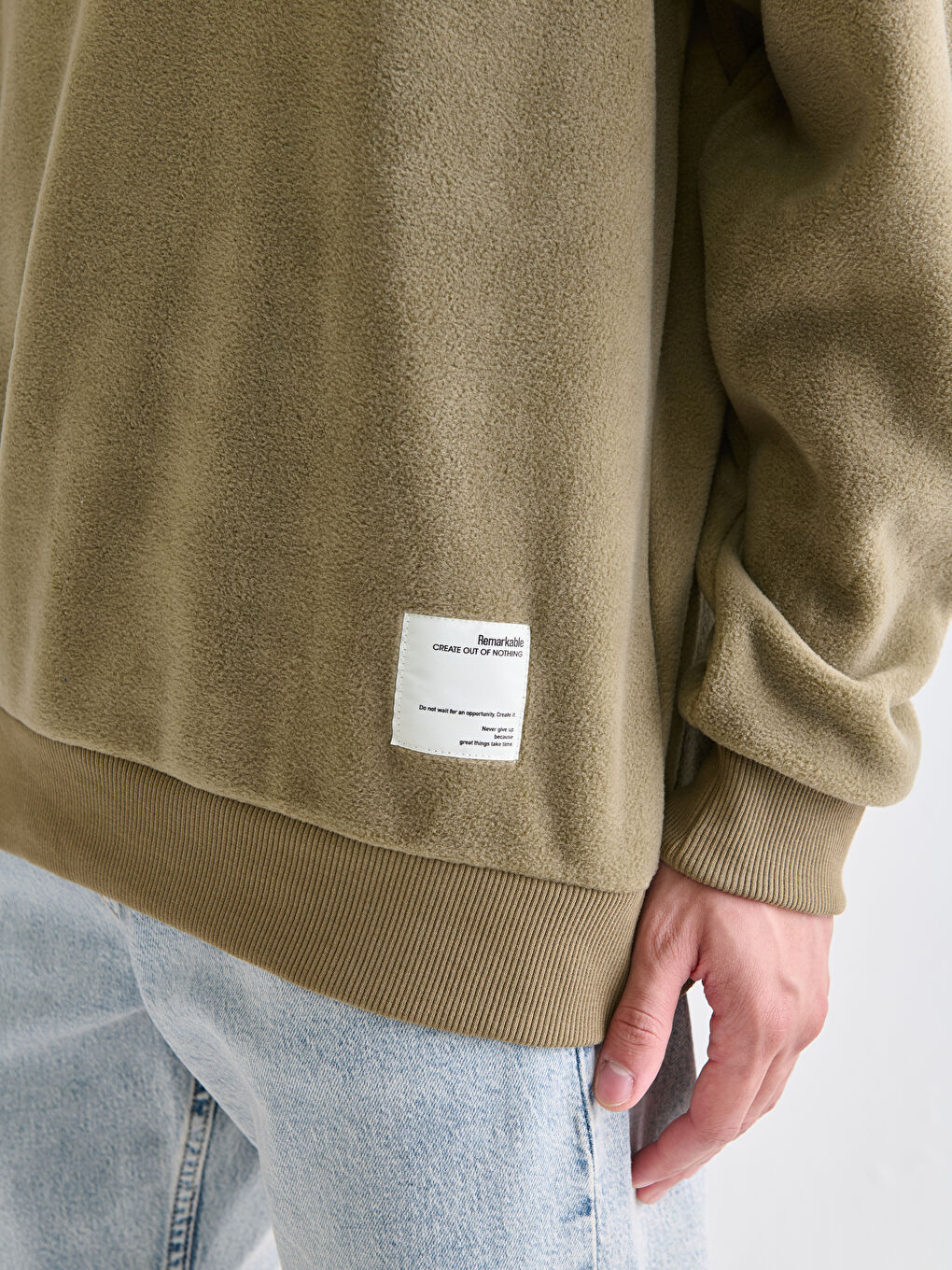 Haki Bisiklet Yaka Erkek Kalın Sweatshirt-2