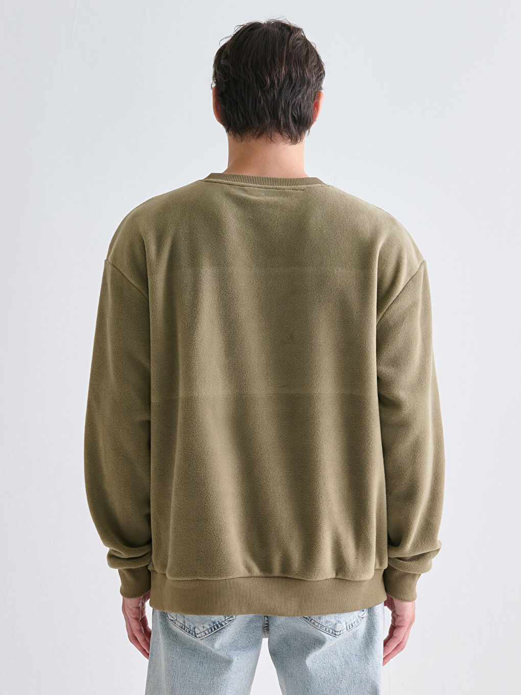 Haki Bisiklet Yaka Erkek Kalın Sweatshirt-3