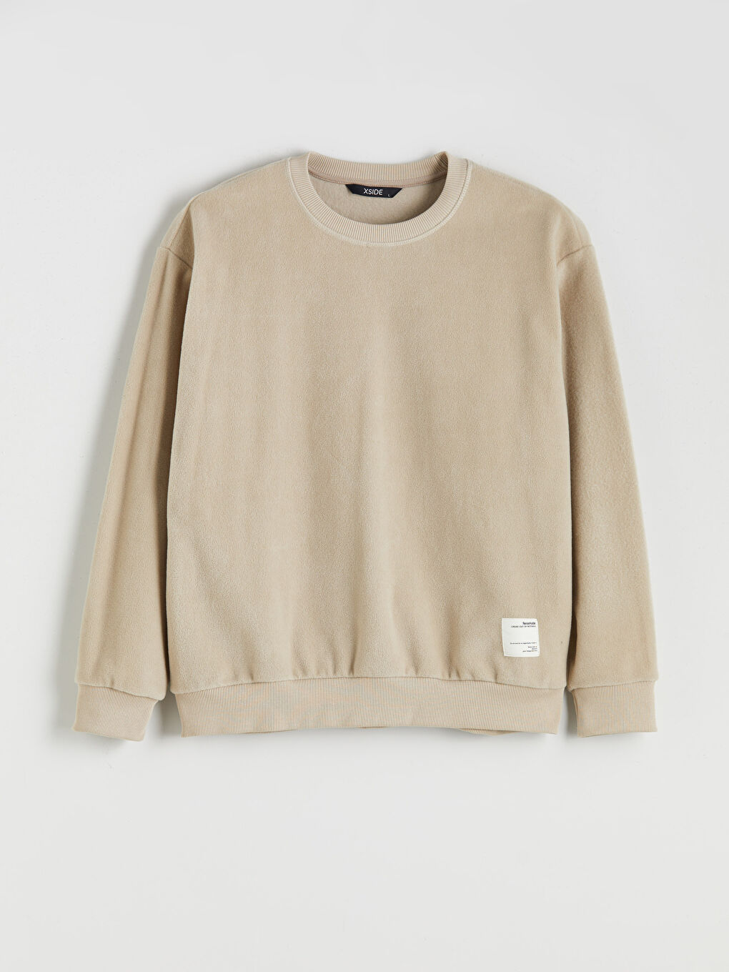 Bej Bisiklet Yaka Erkek Kalın Sweatshirt-4