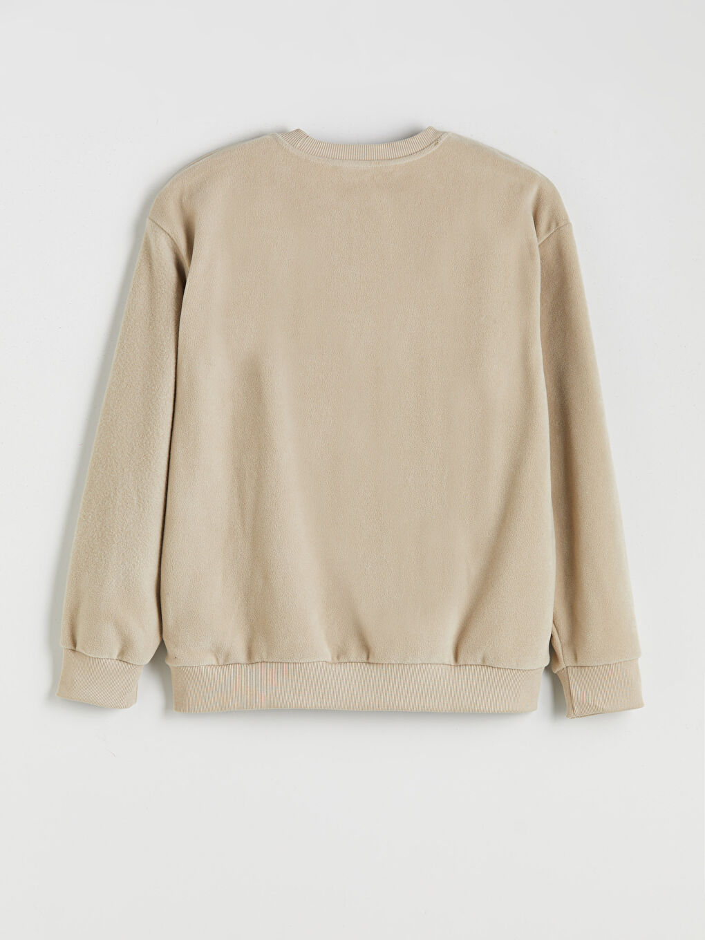 Bej Bisiklet Yaka Erkek Kalın Sweatshirt-5