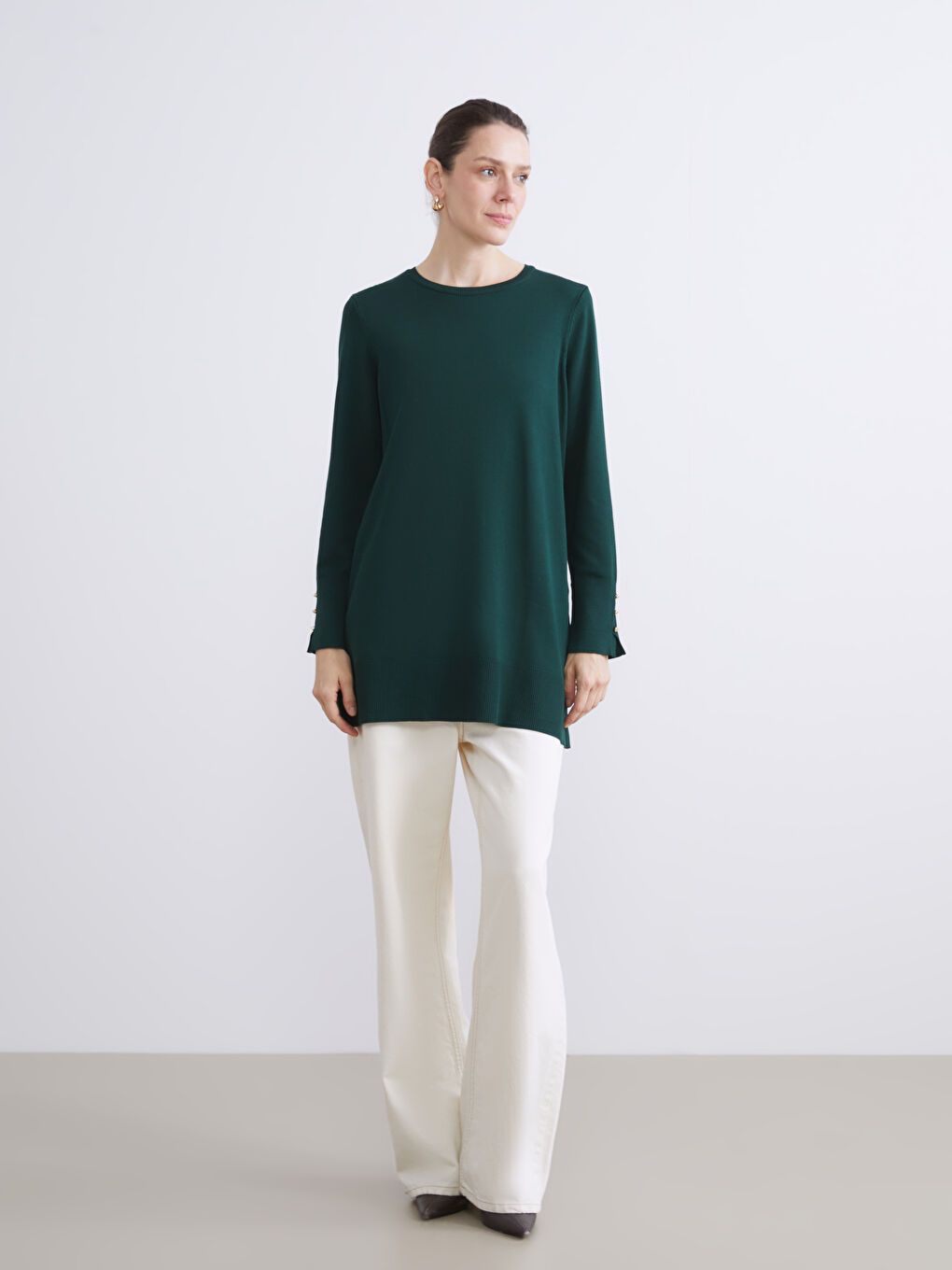 Yeşil Bisiklet Yaka Kadın Triko Tunik-1