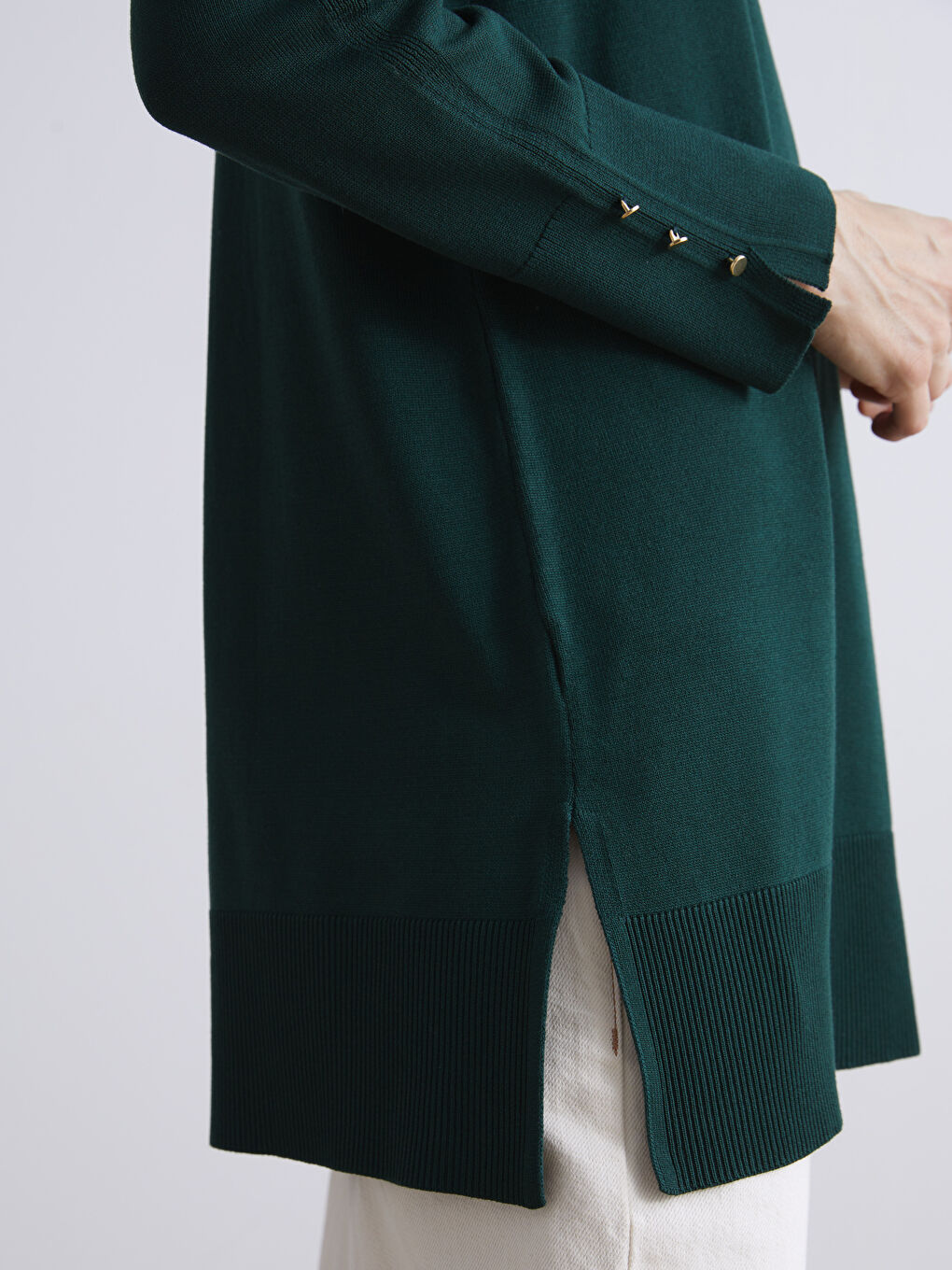 Yeşil Bisiklet Yaka Kadın Triko Tunik-2