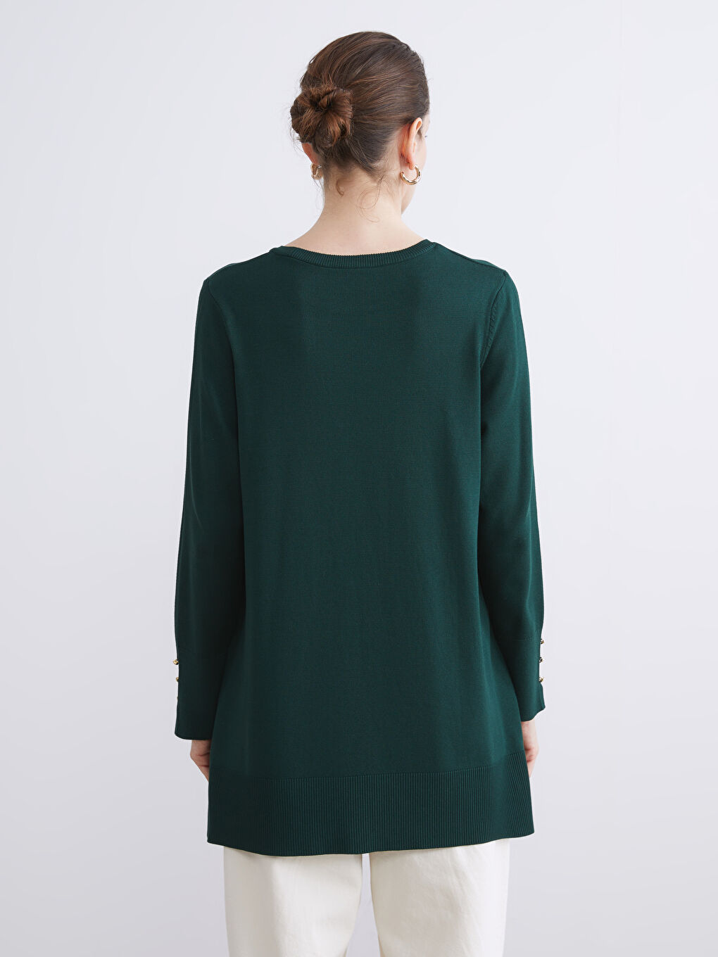 Yeşil Bisiklet Yaka Kadın Triko Tunik-3